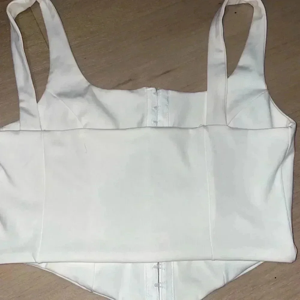 Women's Sexy White Corset Crop Top Square Neck Sleeveless Clubwear S​